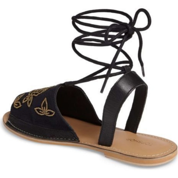 NWT Topshop Wrap Around Embroidered Sandal - Picture 4 of 6